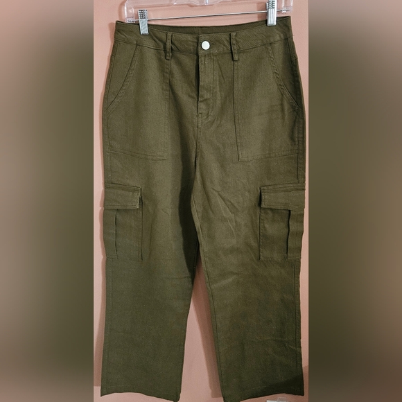 Women's y2k Army Green High Waisted Wide Leg Cargo Pants MEDIUM - Picture 1 of 8